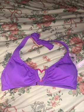 Purple Halter Bikini Top with Heart Accent